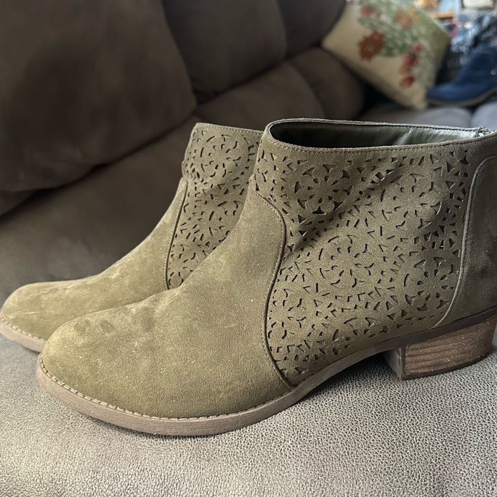Olive Suede Ankle Boots